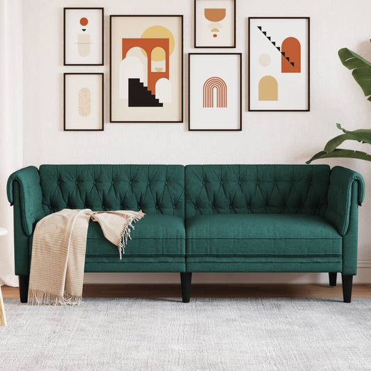 Canapea Chesterfield cu 3 locuri, verde închis, material textil