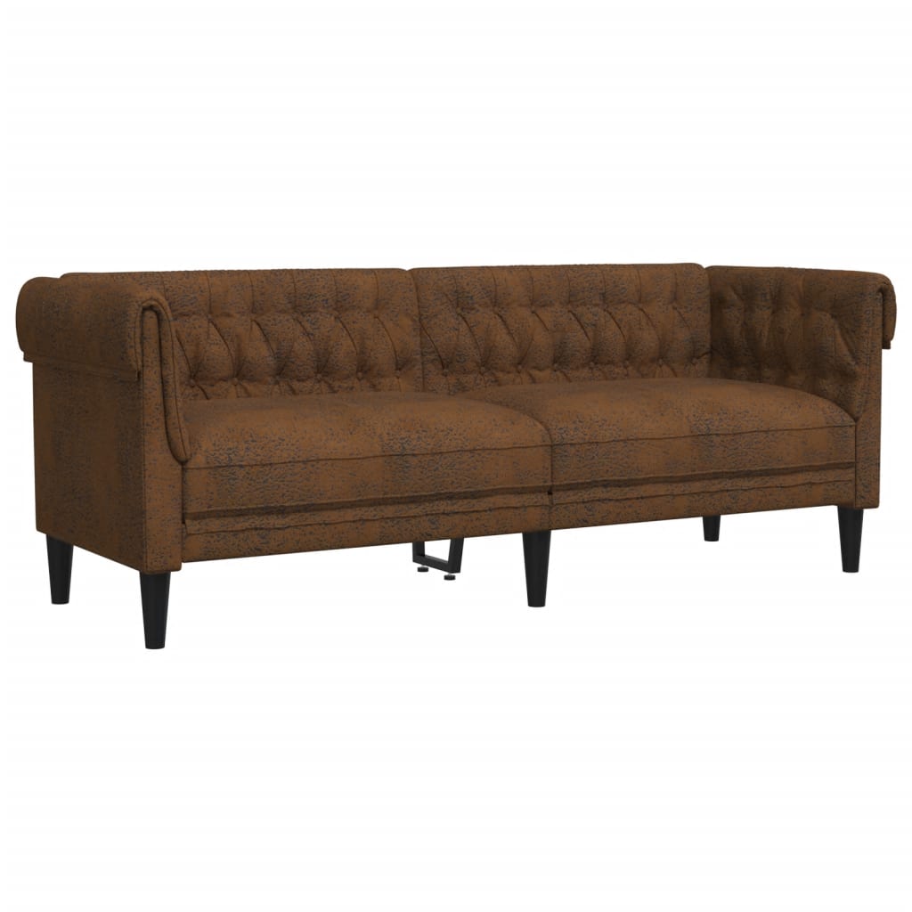 Canapea Chesterfield cu 3 locuri, maro, material textil