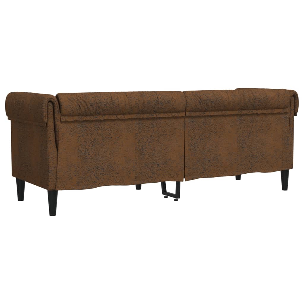 Canapea Chesterfield cu 3 locuri, maro, material textil