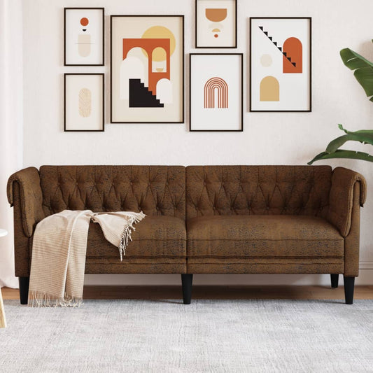 Canapea Chesterfield cu 3 locuri, maro, material textil