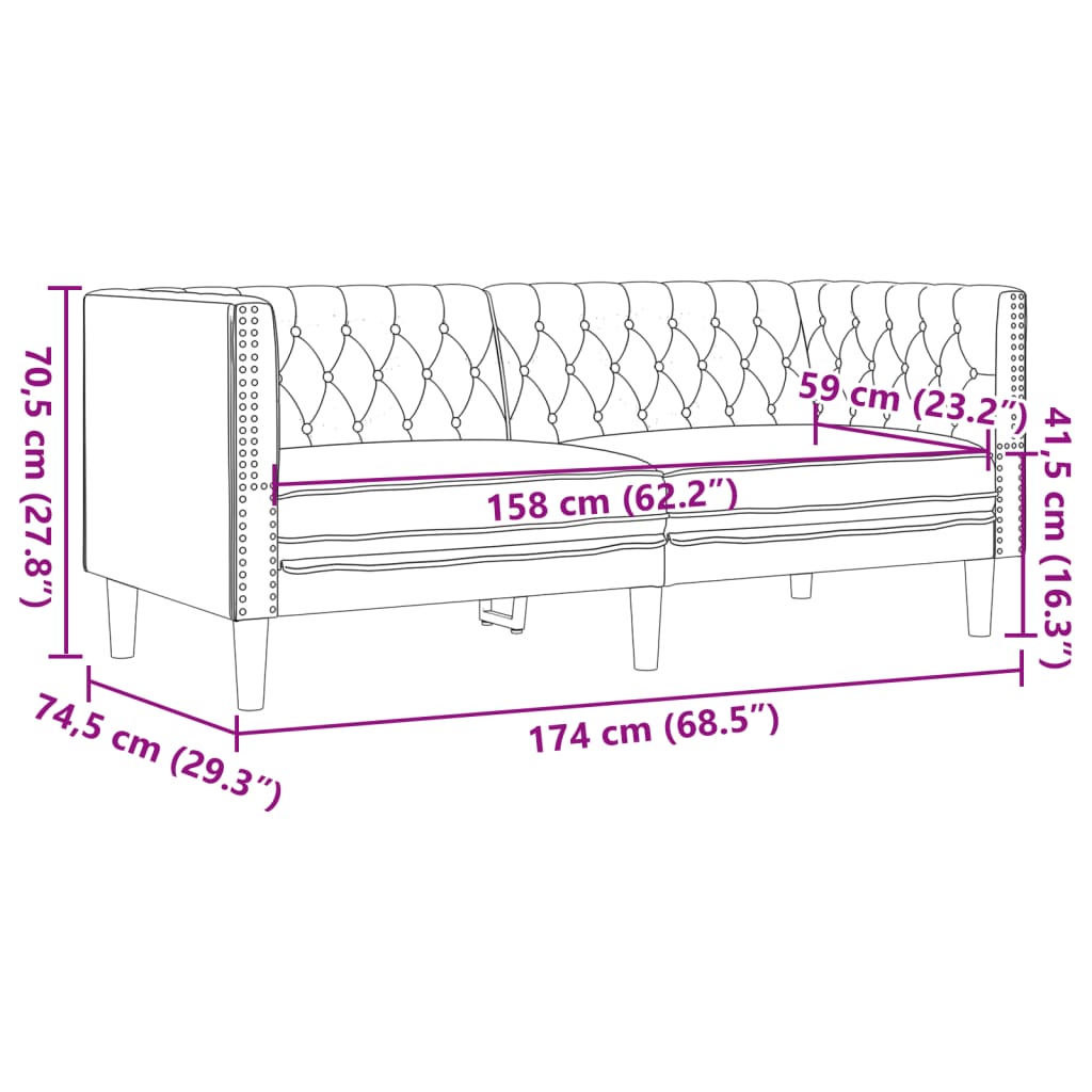 Canapea Chesterfield cu 2 locuri, gri, piele ecologică