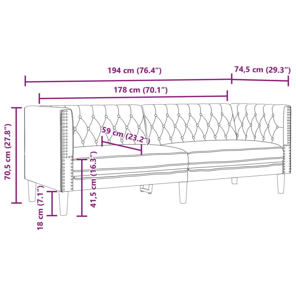 Canapea Chesterfield cu 3 locuri, negru, piele ecologică