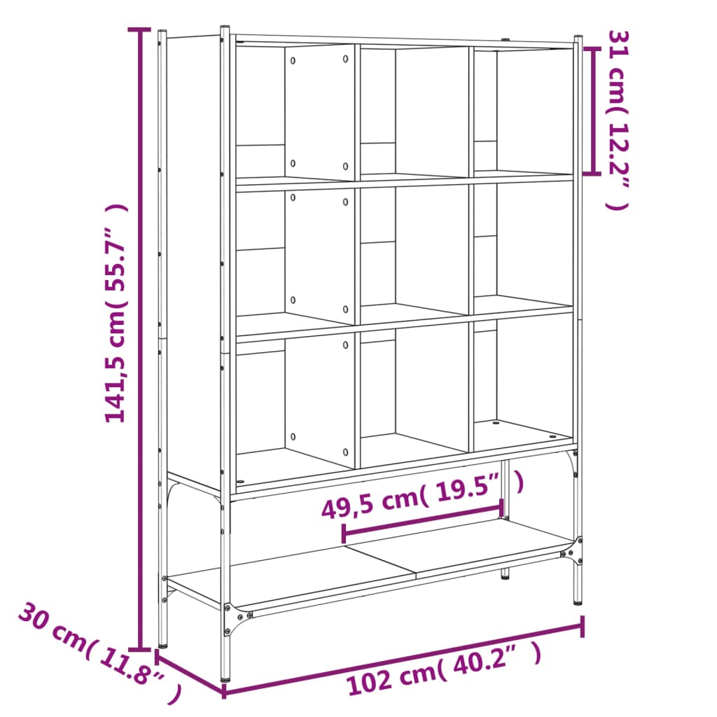 Bibliotecă, stejar maro, 102x30x141,5 cm, lemn prelucrat