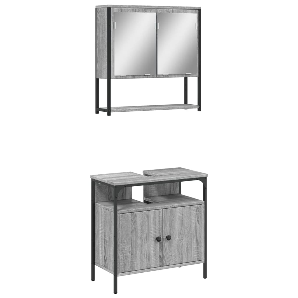 Set mobilier de baie, 2 piese, gri sonoma, lemn prelucrat