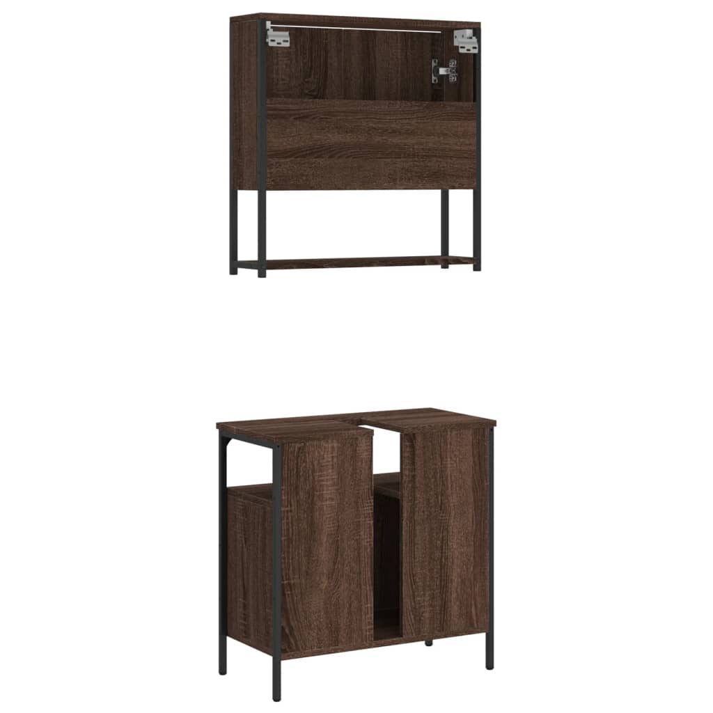 Set mobilier de baie, 2 piese, stejar maro, lemn prelucrat