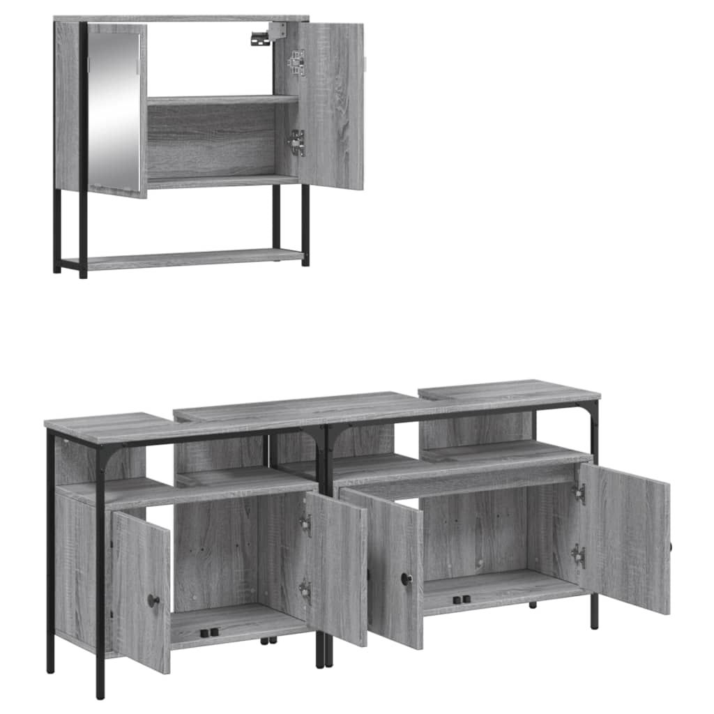 Set mobilier de baie, 3 piese, gri sonoma, lemn prelucrat