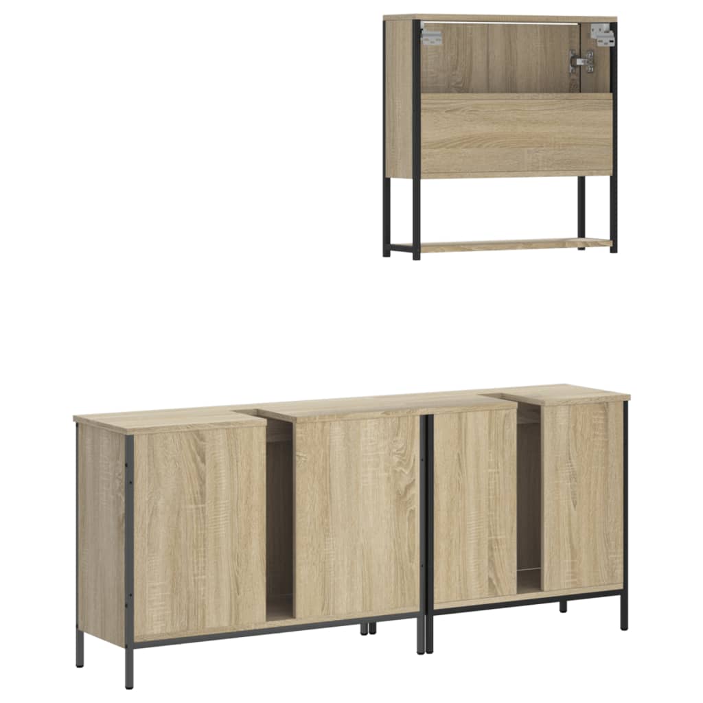 Set mobilier de baie, 3 piese, stejar sonoma, lemn prelucrat