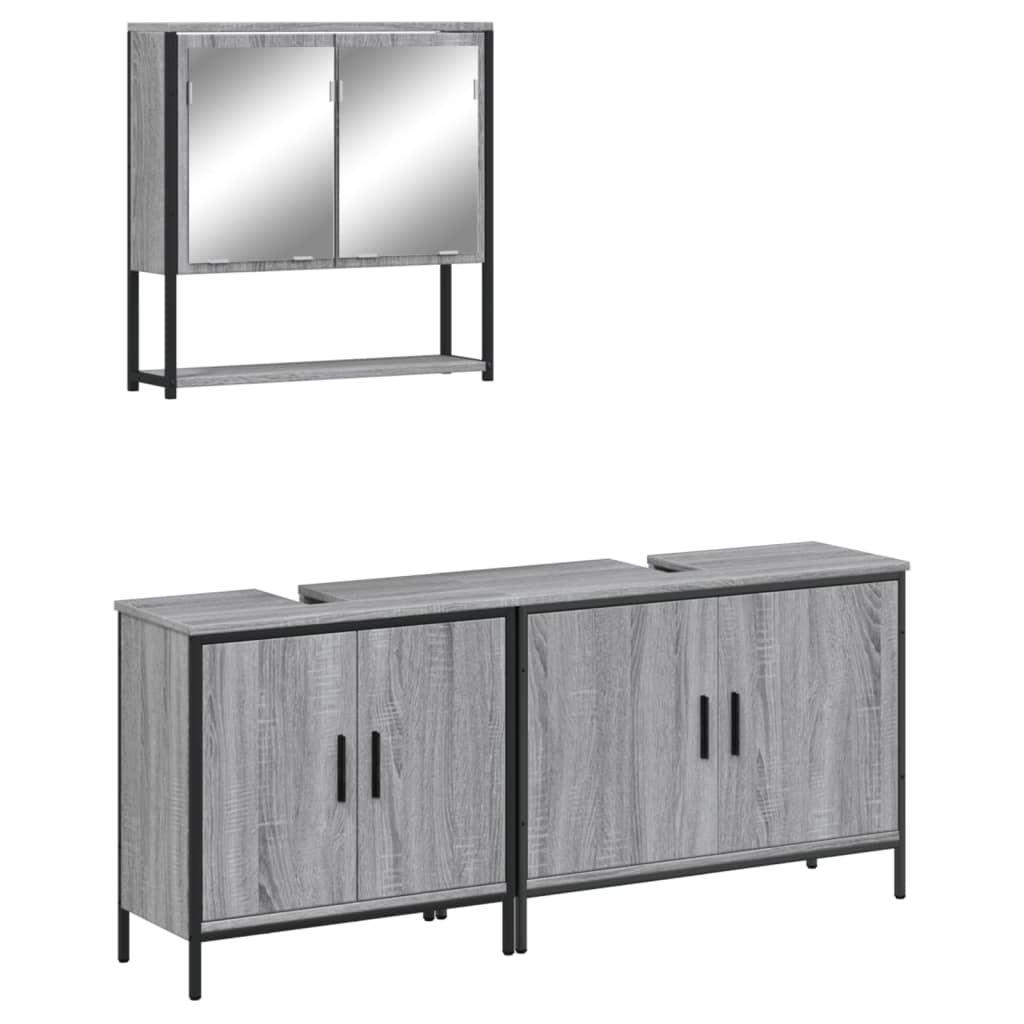 Set mobilier de baie, 3 piese, gri sonoma, lemn prelucrat