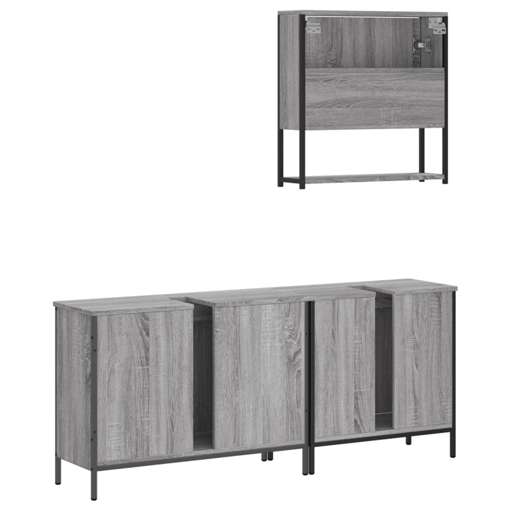 Set mobilier de baie, 3 piese, gri sonoma, lemn prelucrat