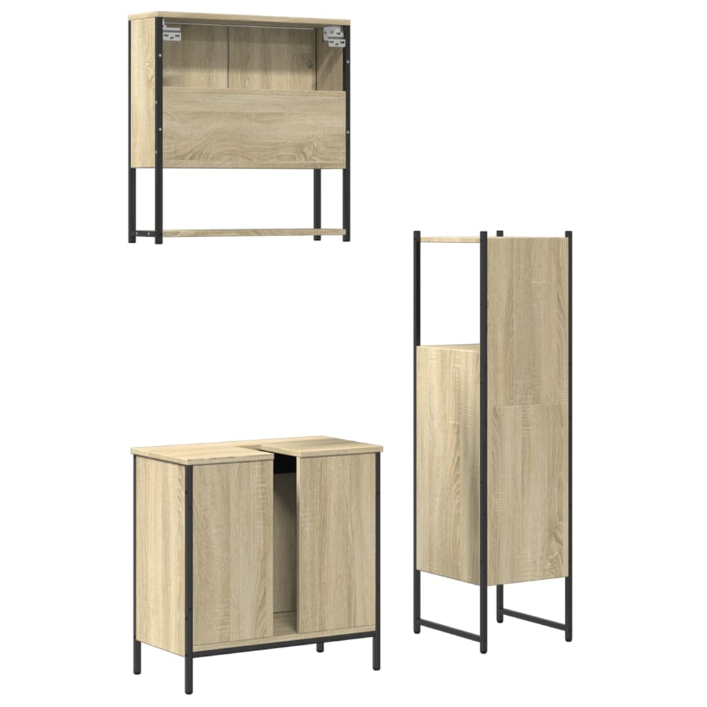 Set mobilier de baie, 3 piese, stejar sonoma, lemn prelucrat