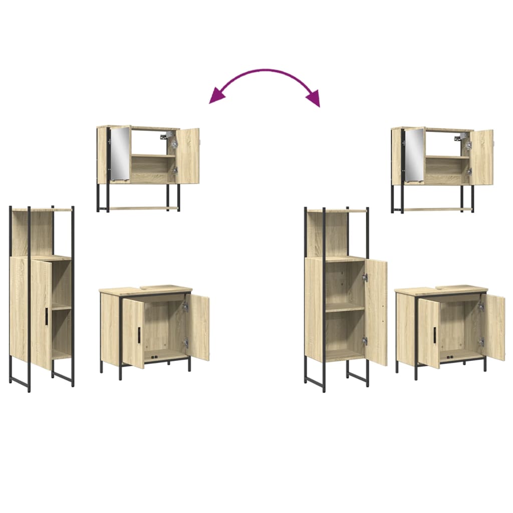 Set mobilier de baie, 3 piese, stejar sonoma, lemn prelucrat