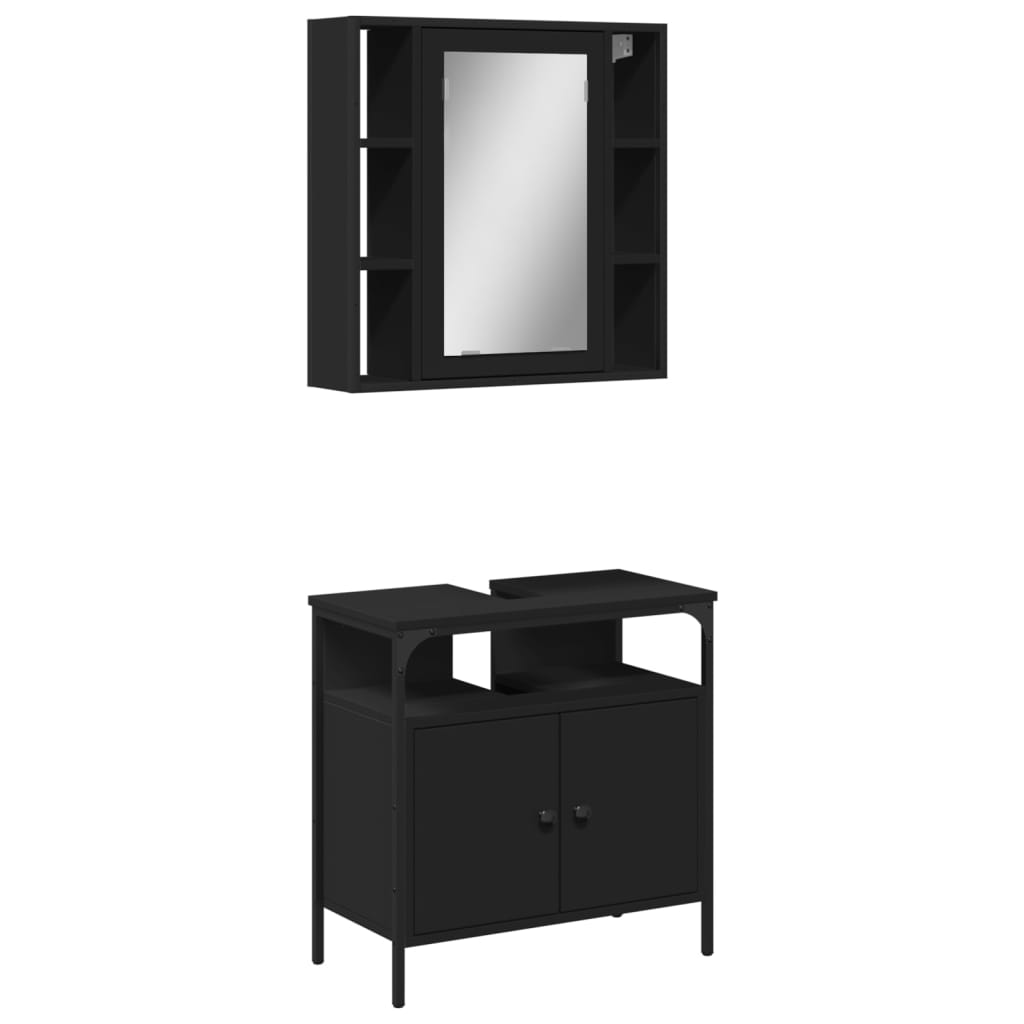 Set mobilier de baie, 2 piese, negru, lemn compozit