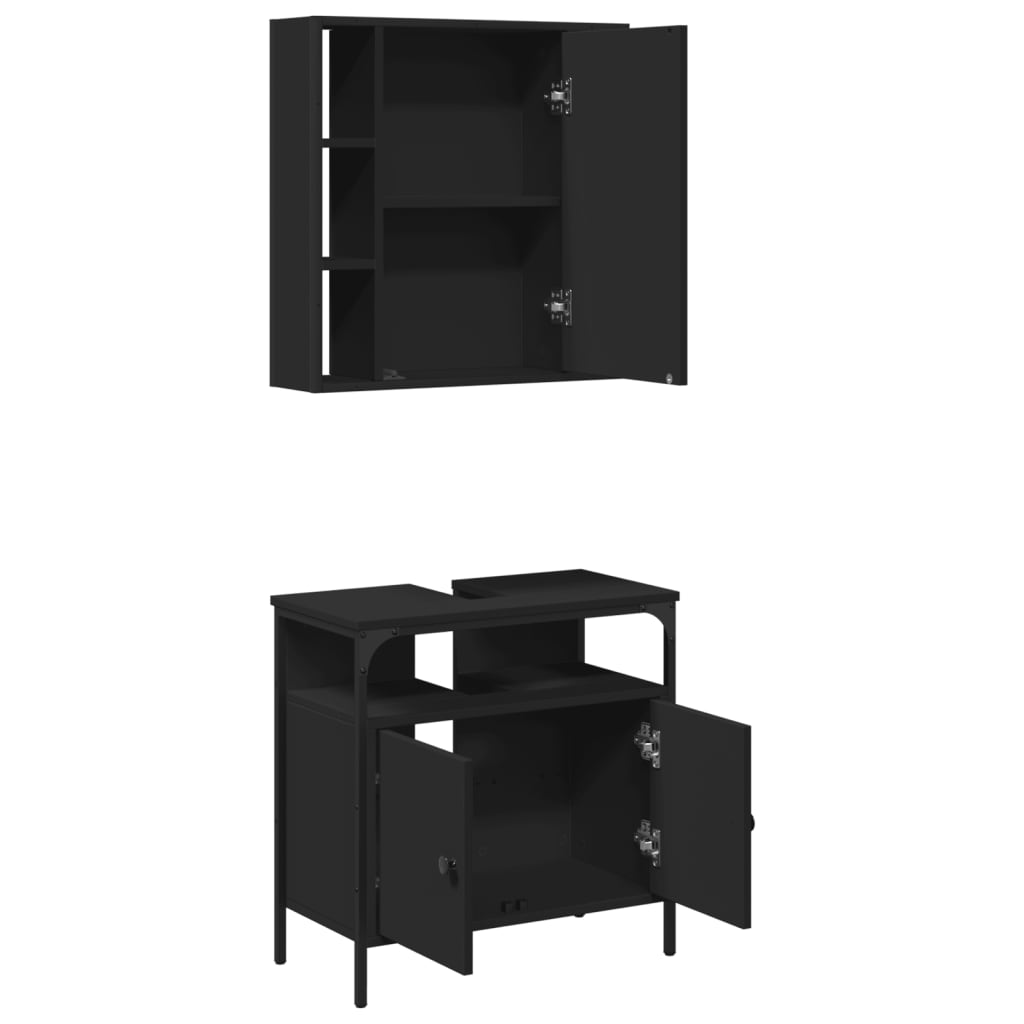 Set mobilier de baie, 2 piese, negru, lemn compozit