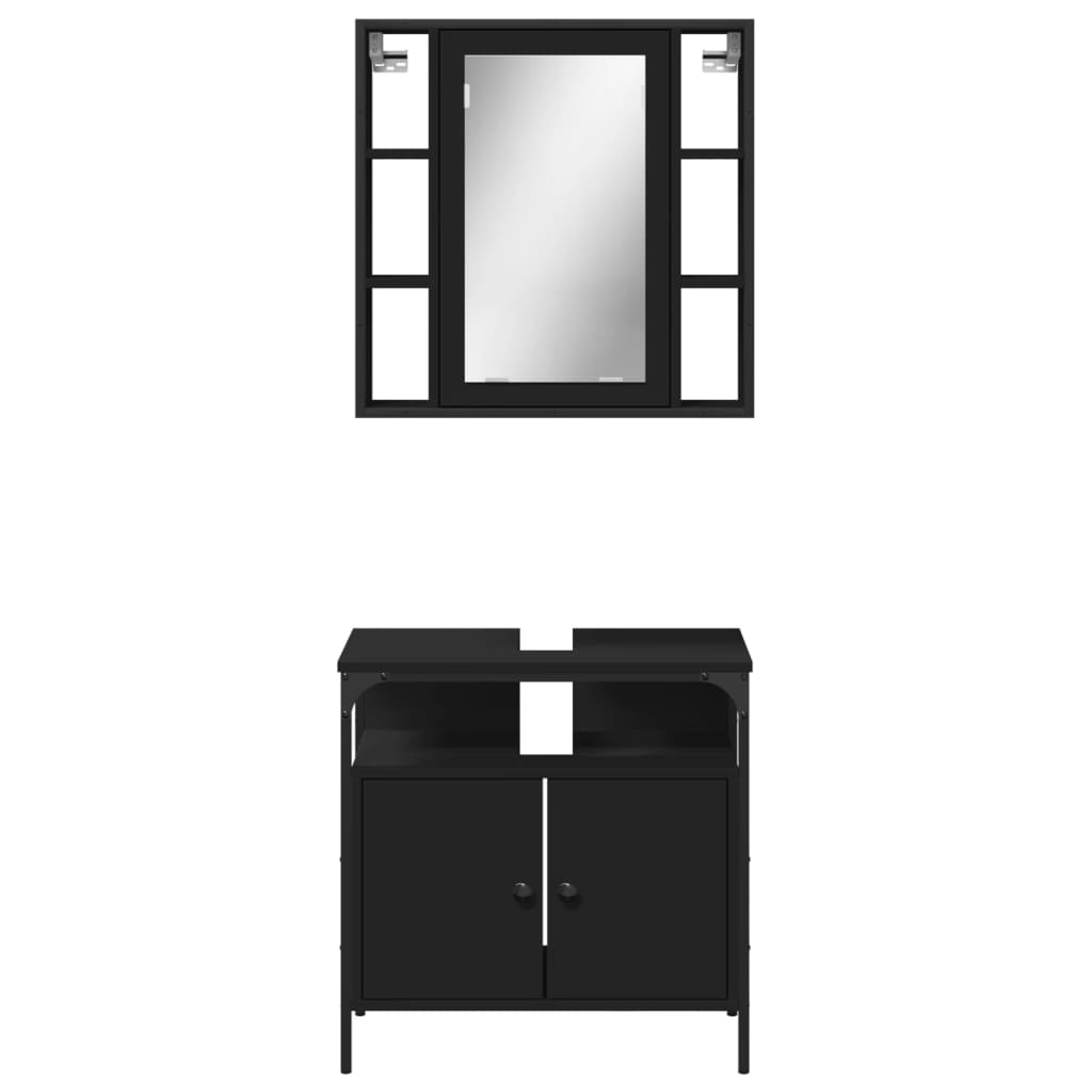 Set mobilier de baie, 2 piese, negru, lemn compozit