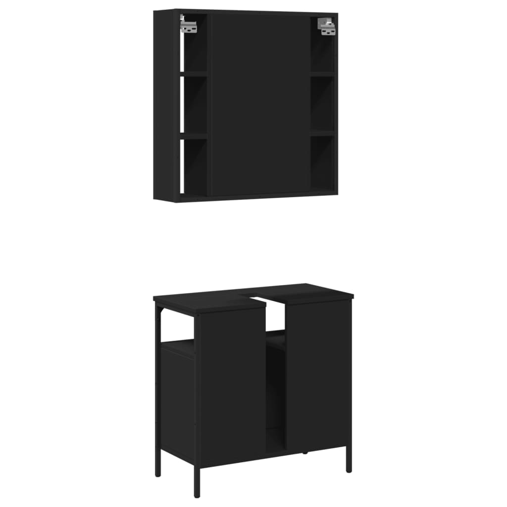 Set mobilier de baie, 2 piese, negru, lemn compozit