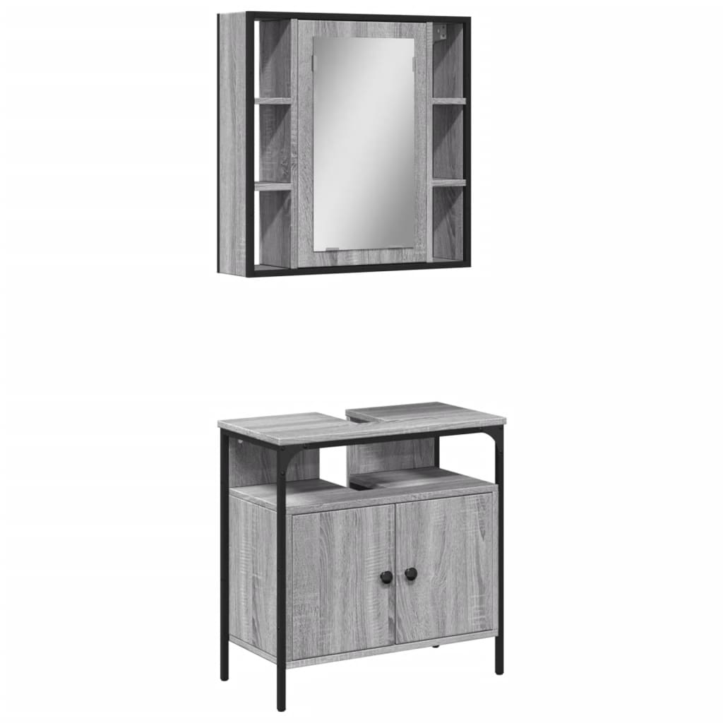 Set mobilier de baie, 2 piese, gri sonoma, lemn prelucrat