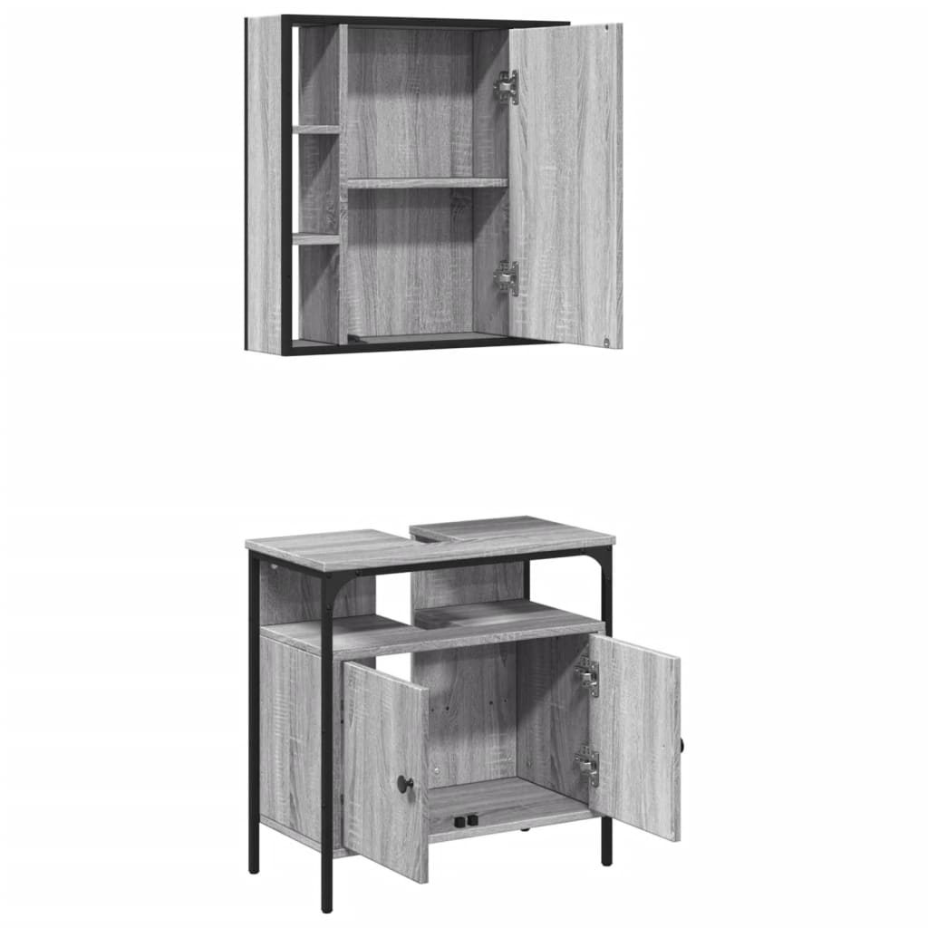 Set mobilier de baie, 2 piese, gri sonoma, lemn prelucrat