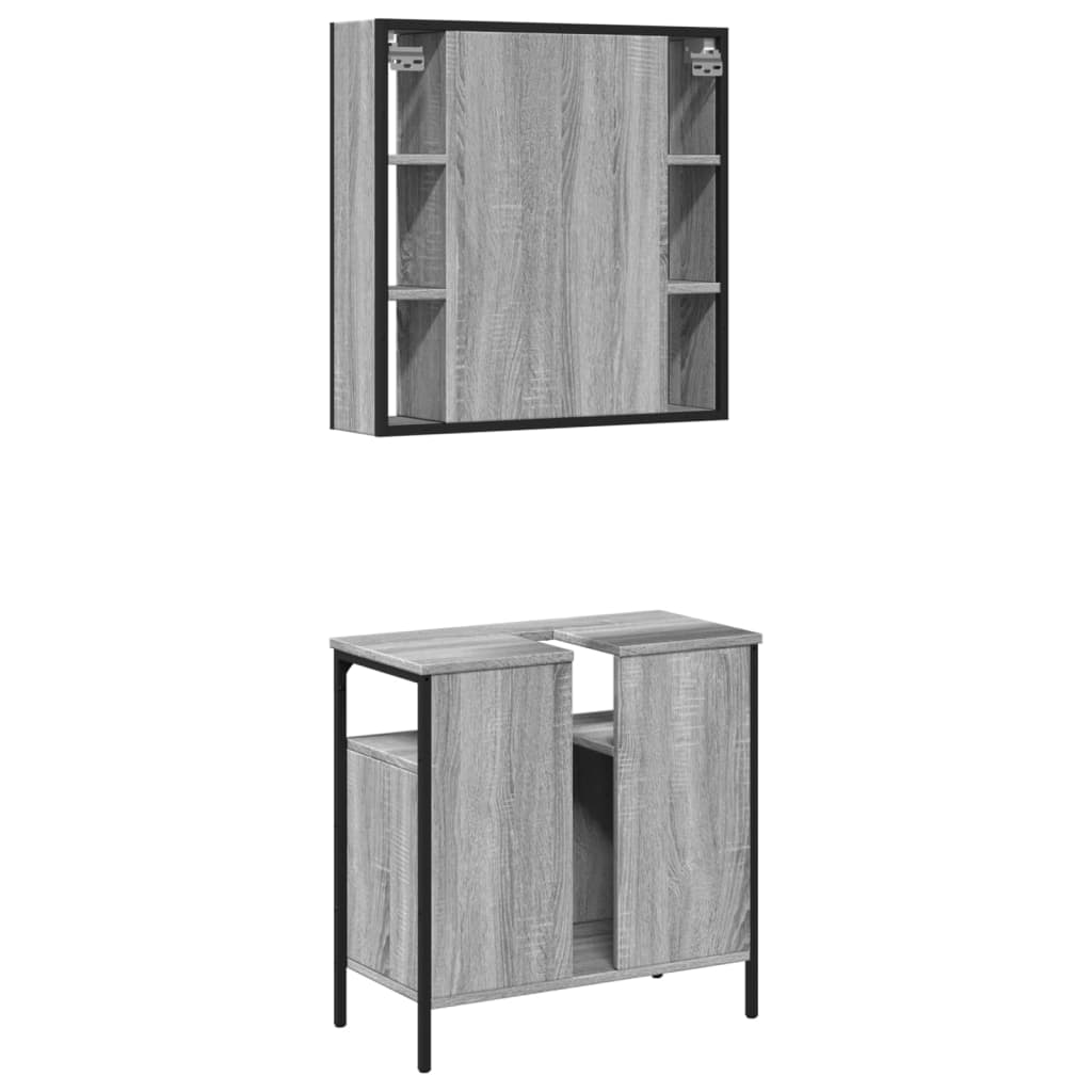 Set mobilier de baie, 2 piese, gri sonoma, lemn prelucrat