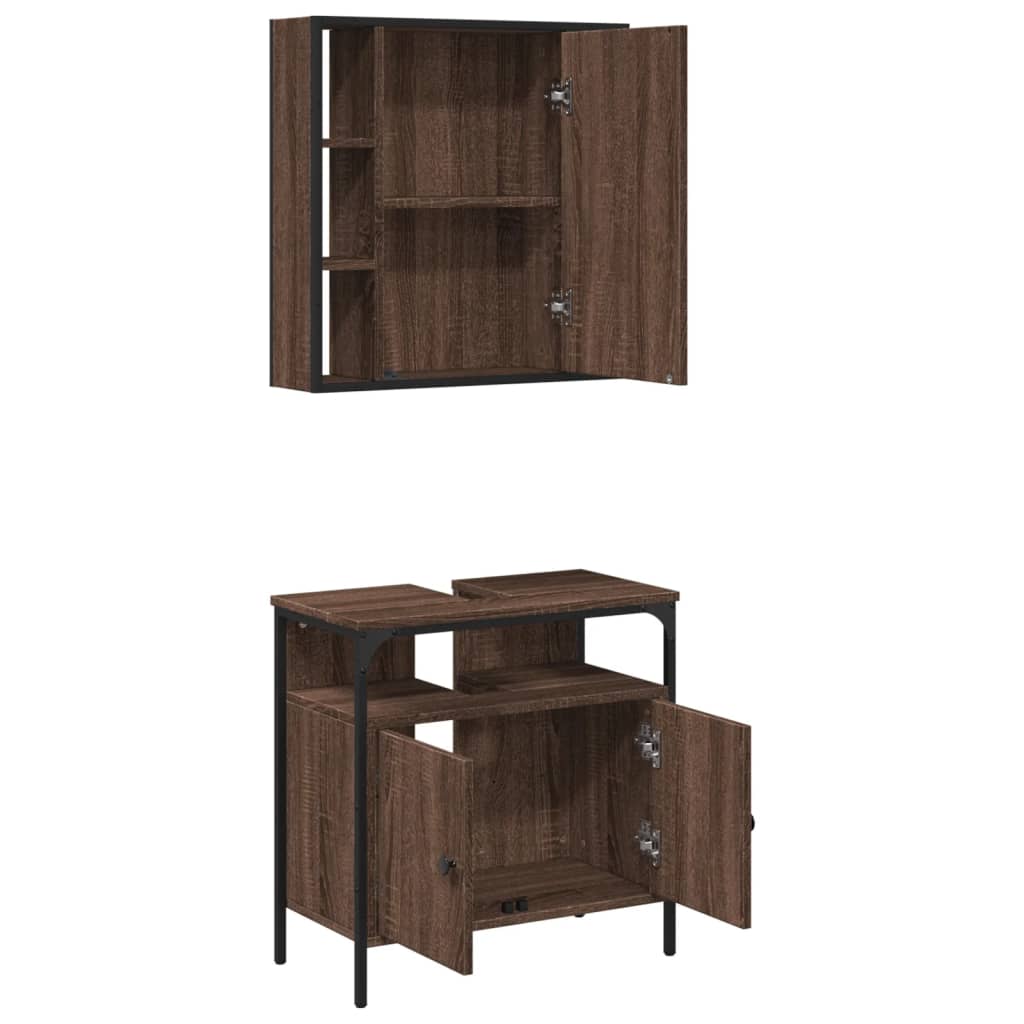 Set mobilier de baie, 2 piese, stejar maro, lemn prelucrat