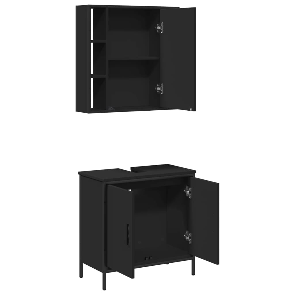 Set mobilier de baie, 2 piese, negru, lemn compozit