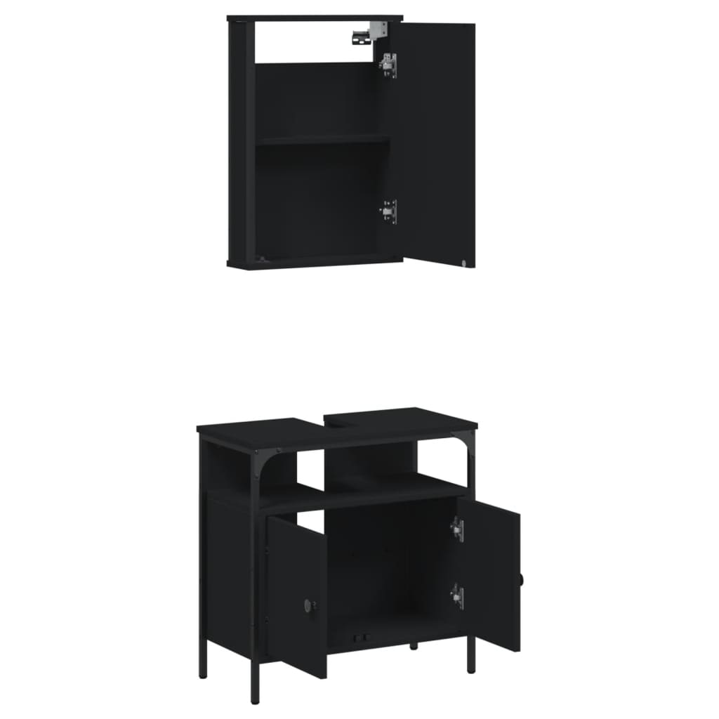 Set mobilier de baie, 2 piese, negru, lemn compozit