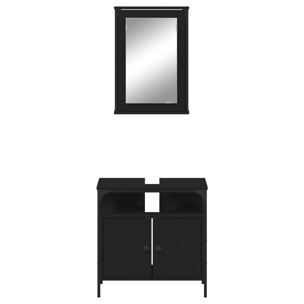 Set mobilier de baie, 2 piese, negru, lemn compozit