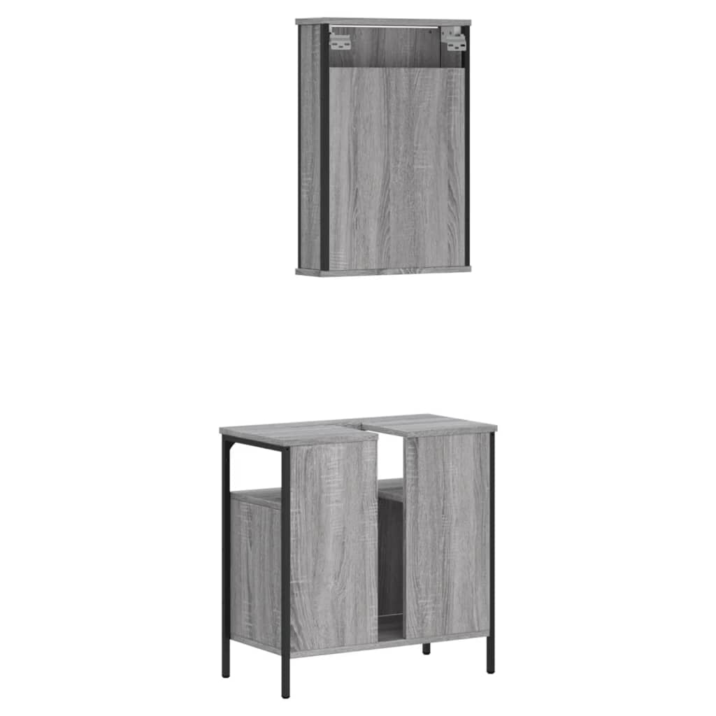 Set mobilier de baie, 2 piese, gri sonoma, lemn prelucrat