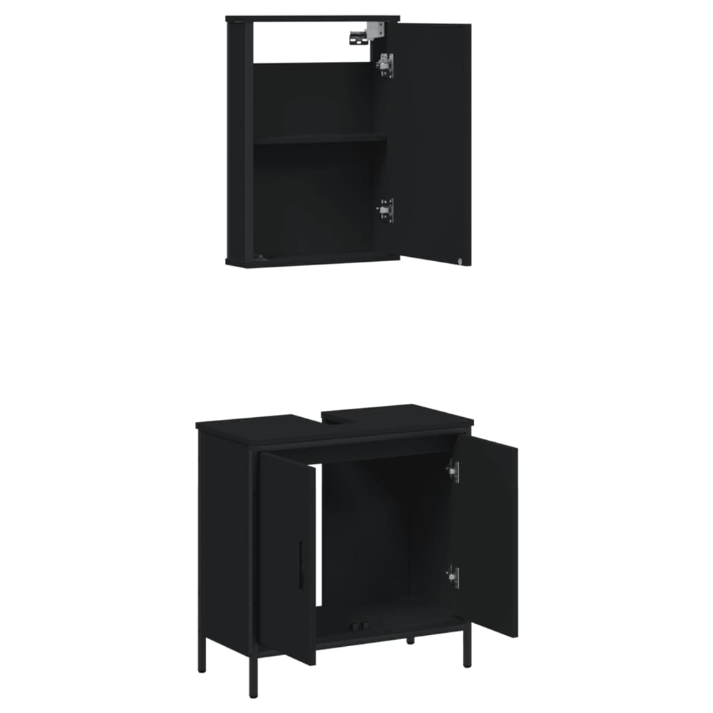 Set mobilier de baie, 2 piese, negru, lemn compozit