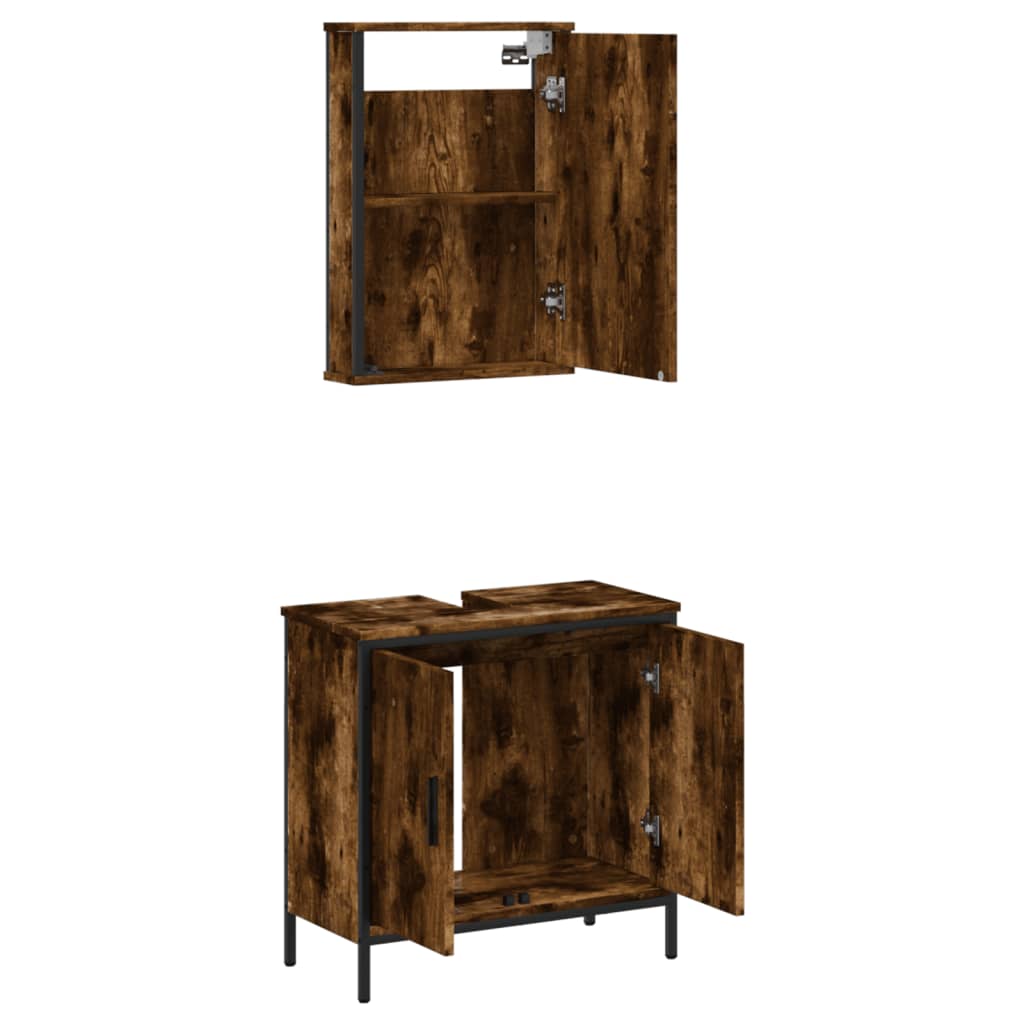 Set mobilier de baie, 2 piese, stejar fumuriu, lemn prelucrat