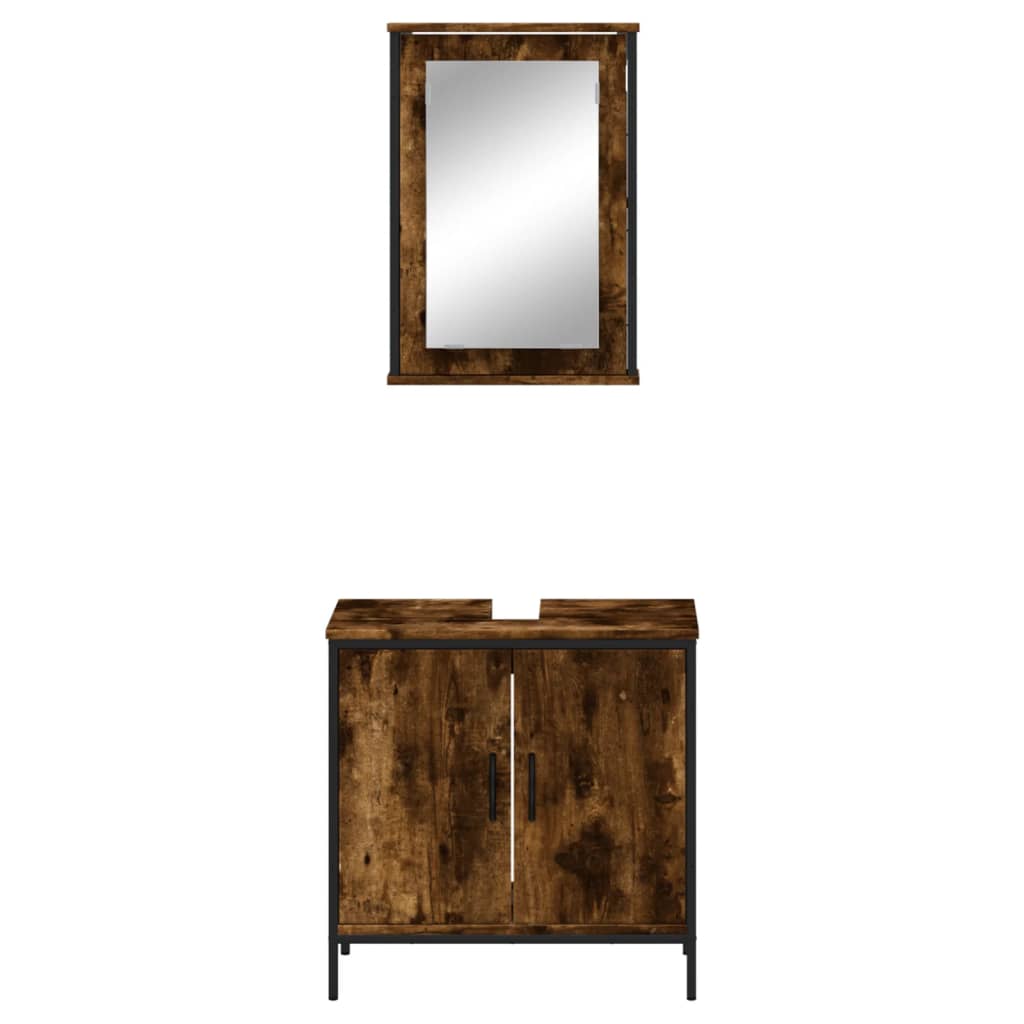 Set mobilier de baie, 2 piese, stejar fumuriu, lemn prelucrat