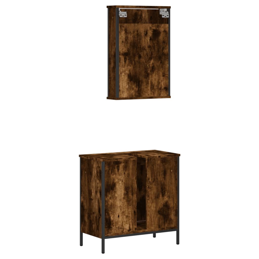 Set mobilier de baie, 2 piese, stejar fumuriu, lemn prelucrat