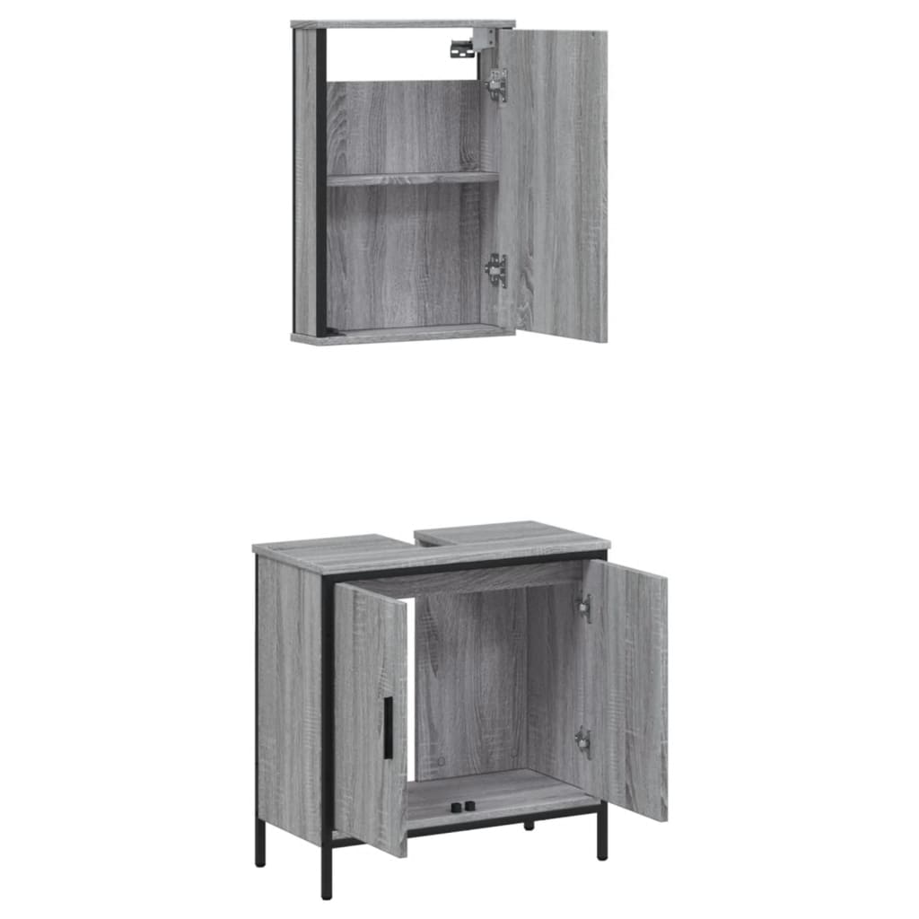 Set mobilier de baie, 2 piese, gri sonoma, lemn prelucrat