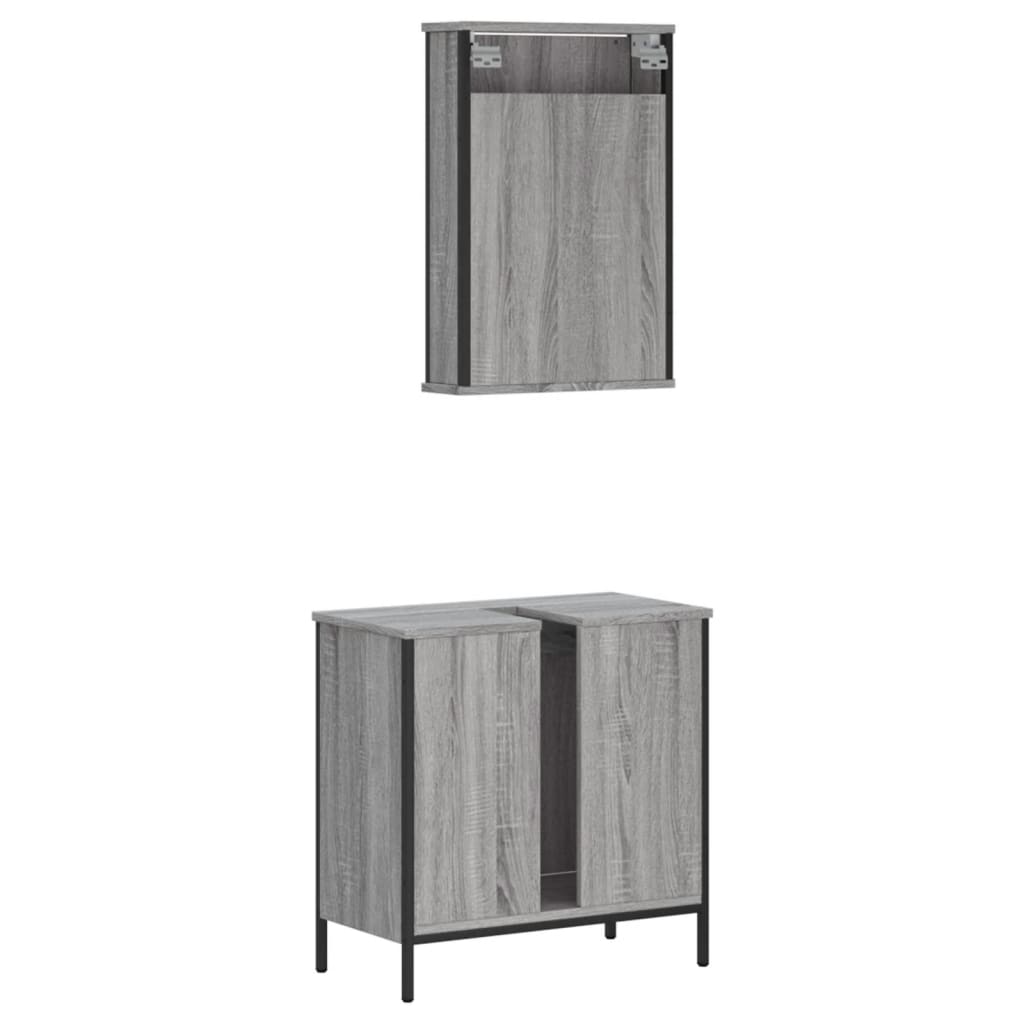 Set mobilier de baie, 2 piese, gri sonoma, lemn prelucrat