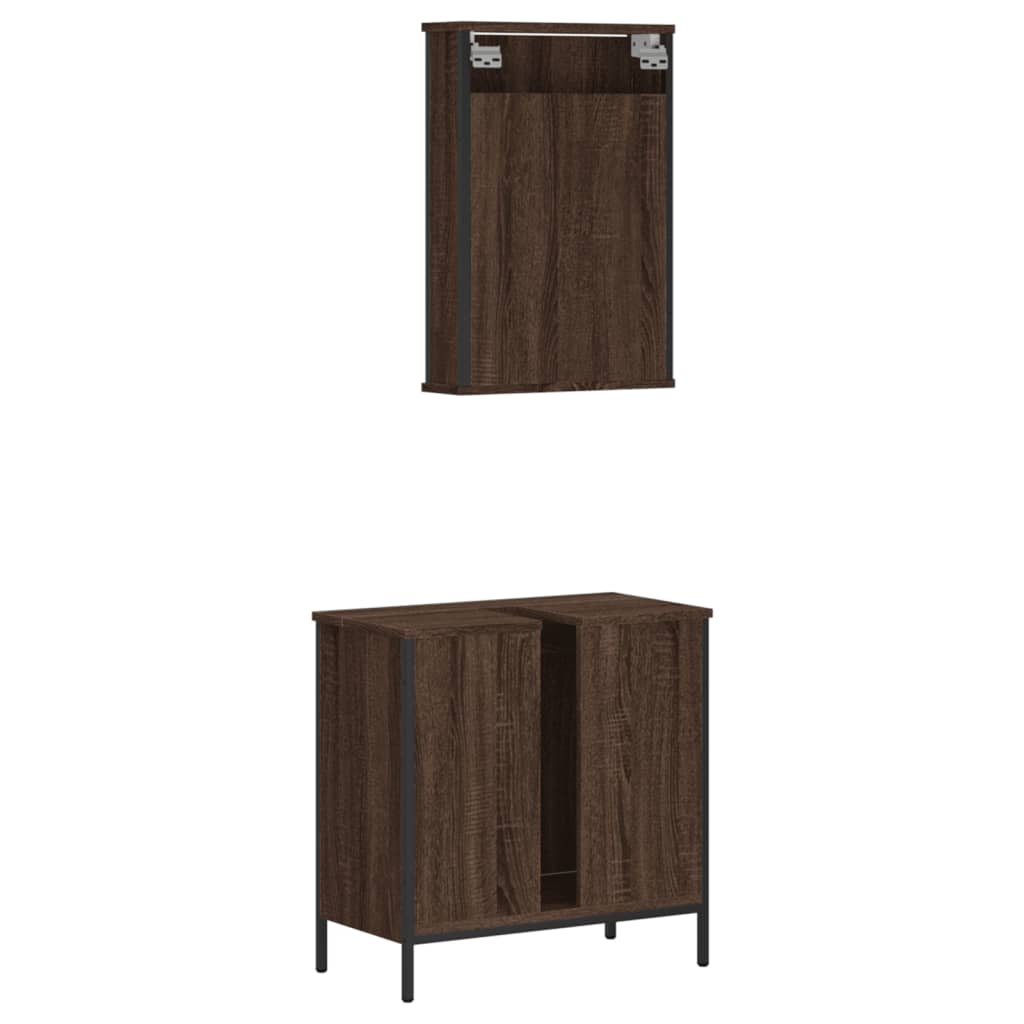 Set mobilier de baie, 2 piese, stejar maro, lemn prelucrat