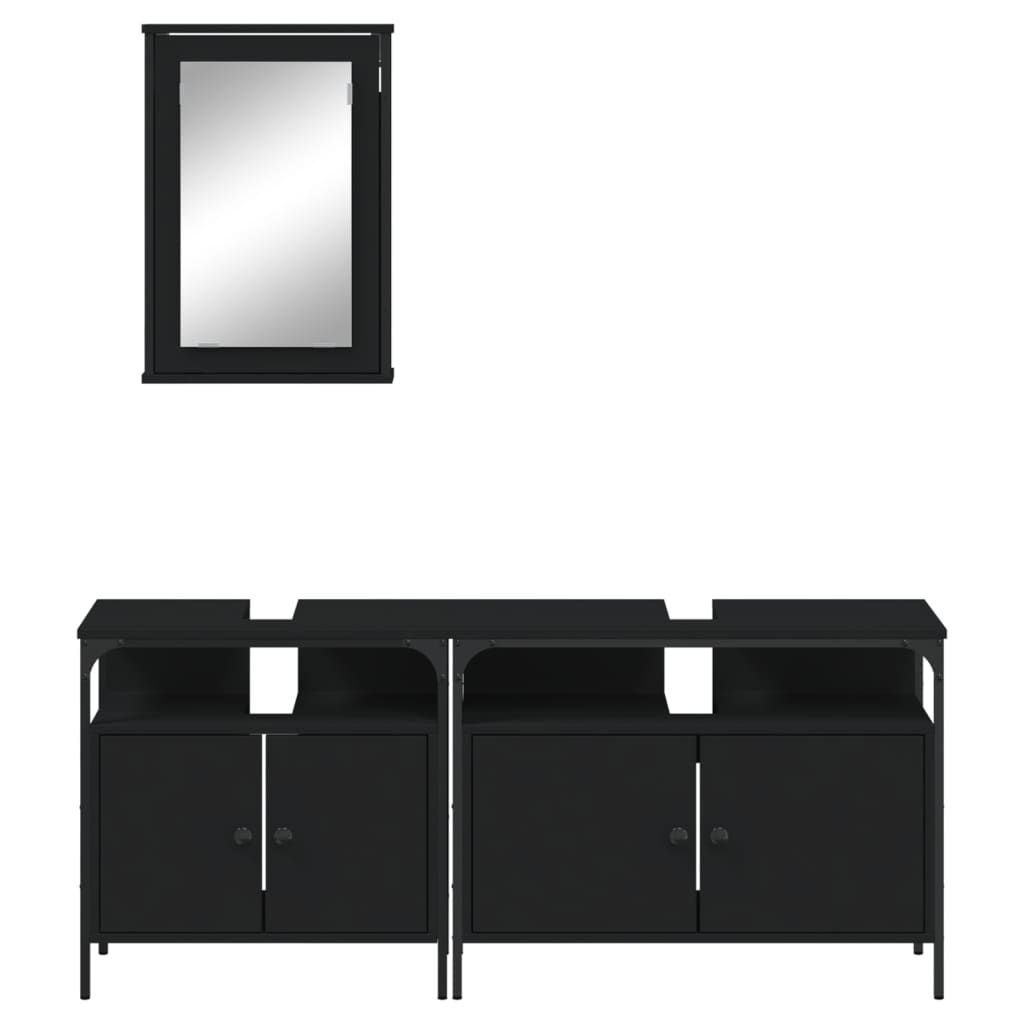 Set mobilier de baie, 3 piese, negru, lemn compozit