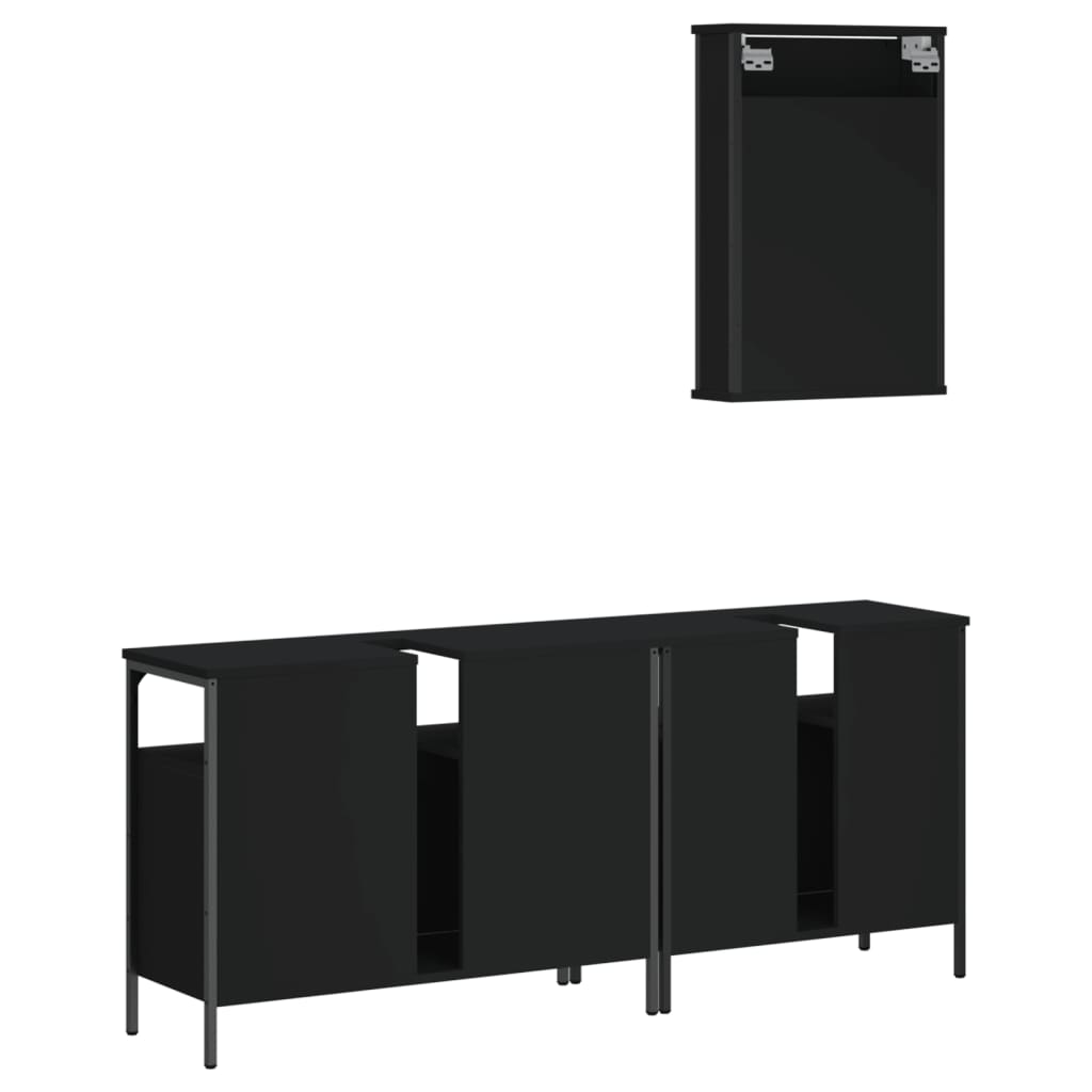 Set mobilier de baie, 3 piese, negru, lemn compozit