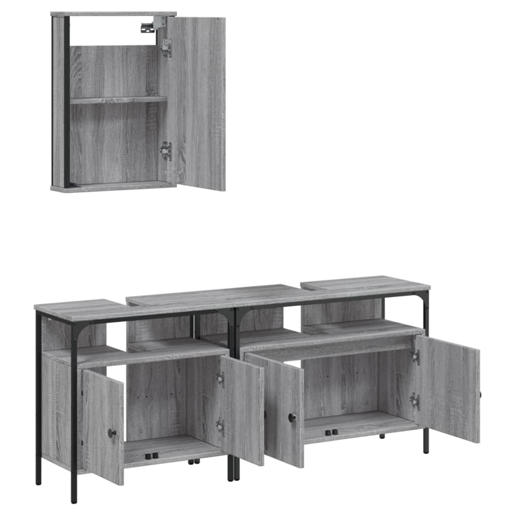 Set mobilier de baie, 3 piese, gri sonoma, lemn prelucrat