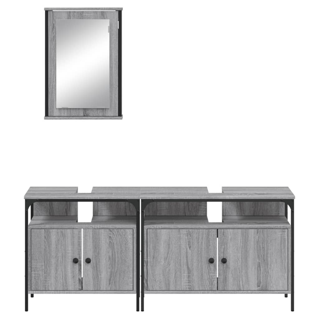 Set mobilier de baie, 3 piese, gri sonoma, lemn prelucrat