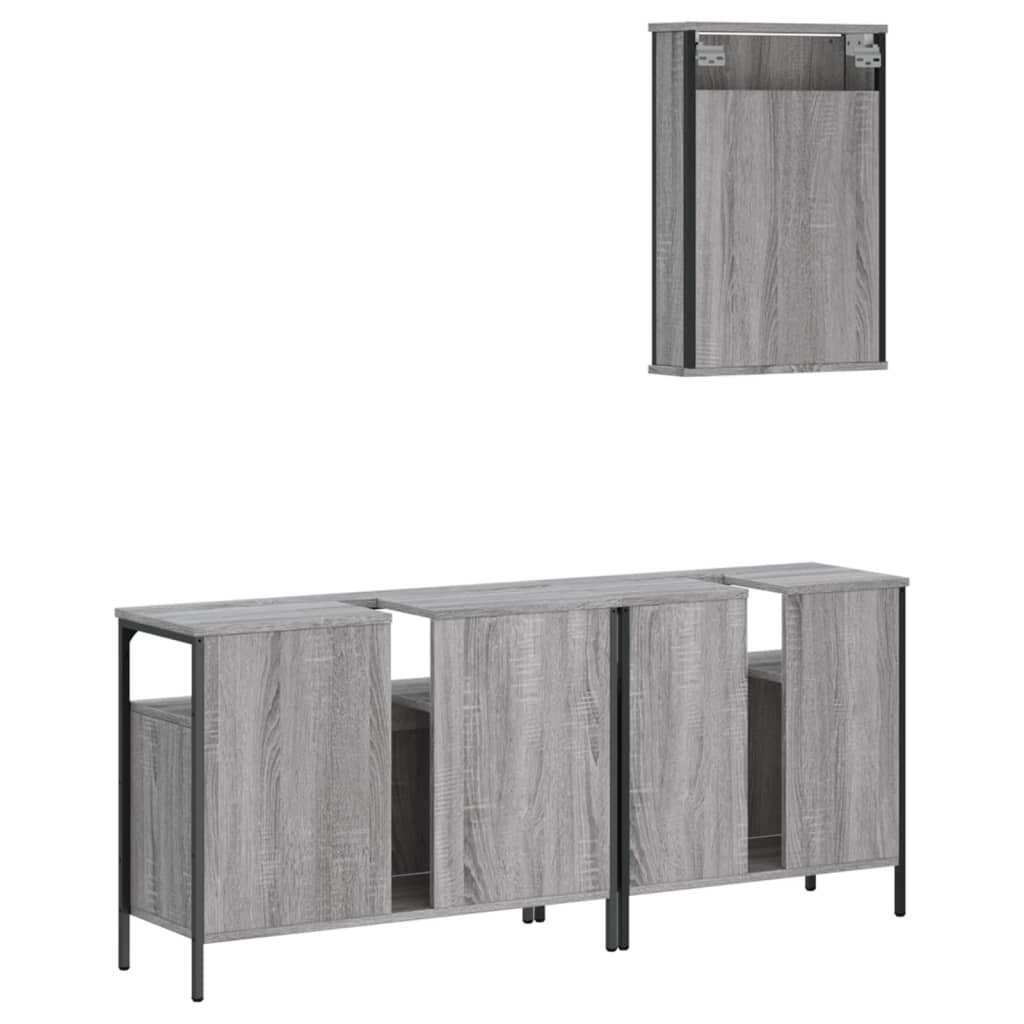 Set mobilier de baie, 3 piese, gri sonoma, lemn prelucrat