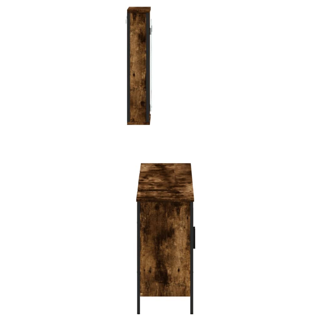 Set mobilier de baie, 3 piese, stejar fumuriu, lemn prelucrat