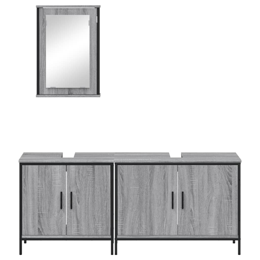 Set mobilier de baie, 3 piese, gri sonoma, lemn prelucrat