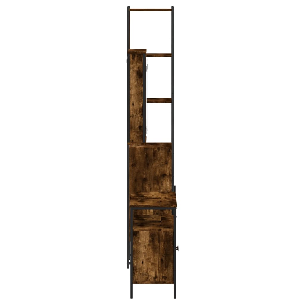 Set mobilier de baie, 3 piese, stejar fumuriu, lemn prelucrat