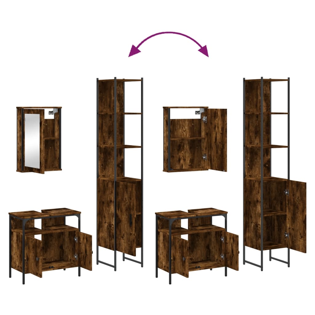 Set mobilier de baie, 3 piese, stejar fumuriu, lemn prelucrat