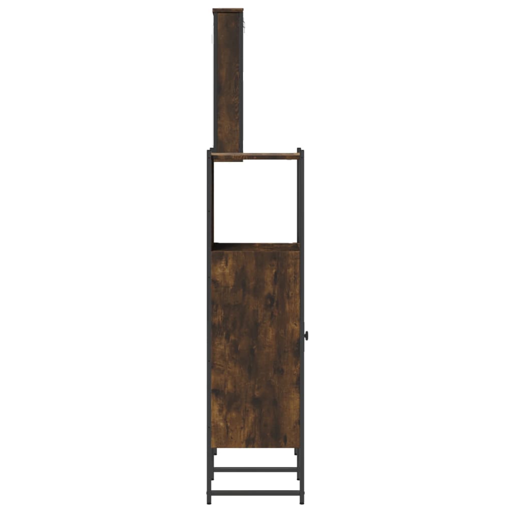 Set mobilier de baie, 3 piese, stejar fumuriu, lemn prelucrat