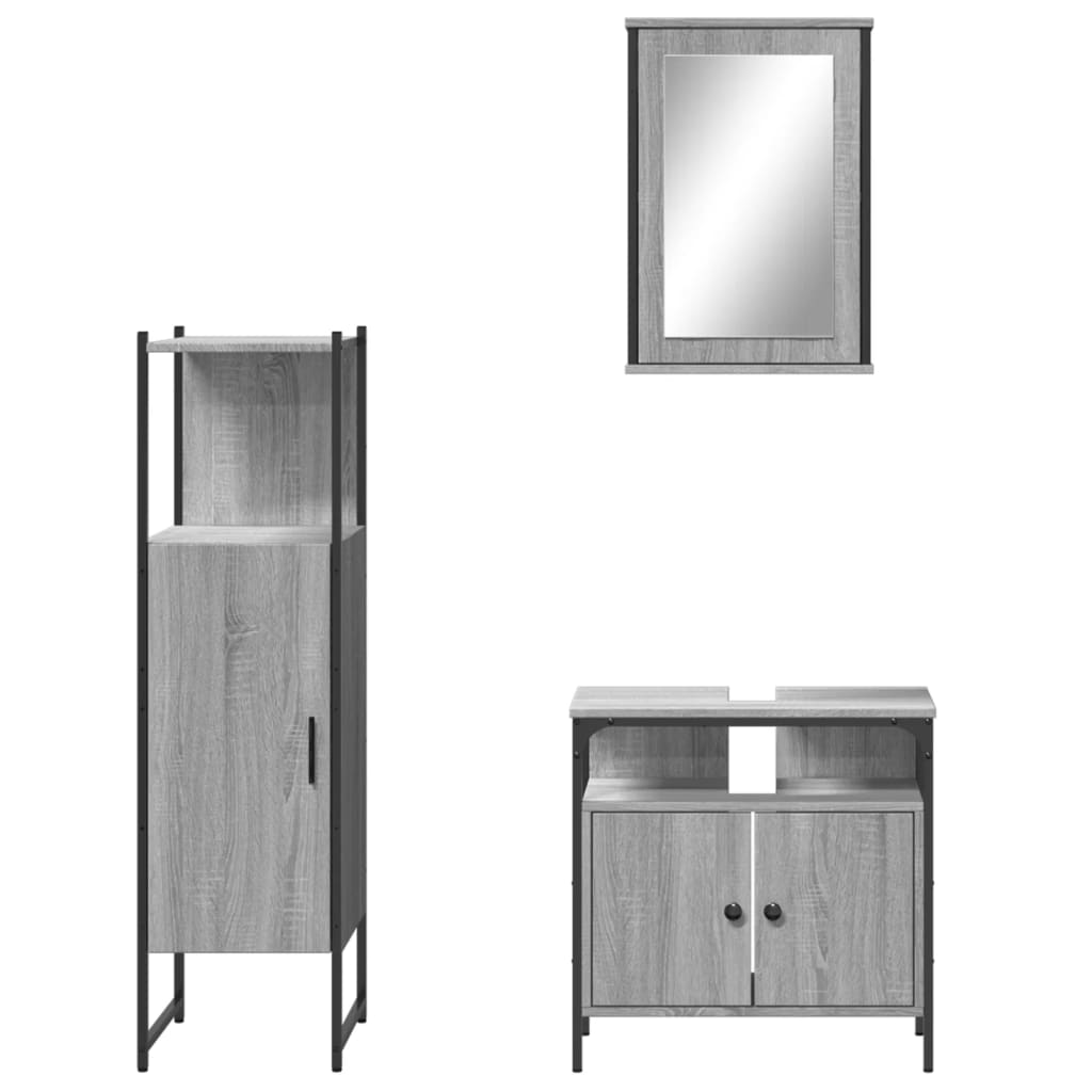 Set mobilier de baie, 3 piese, gri sonoma, lemn prelucrat