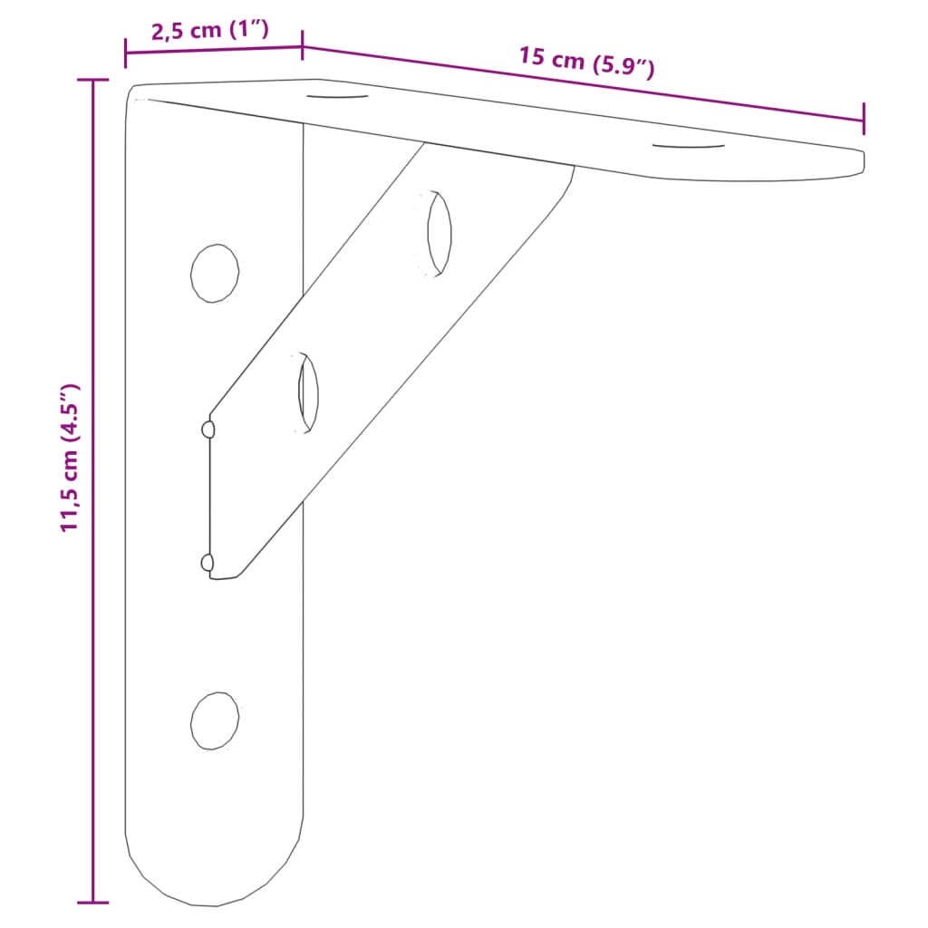 Suporturi rafturi, 4 buc., 15x2,5x11,5 cm argintiu oțel inox.