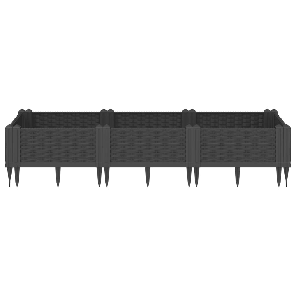 Jardinieră de grădină cu țăruși, negru, 125x40x28,5 cm, PP