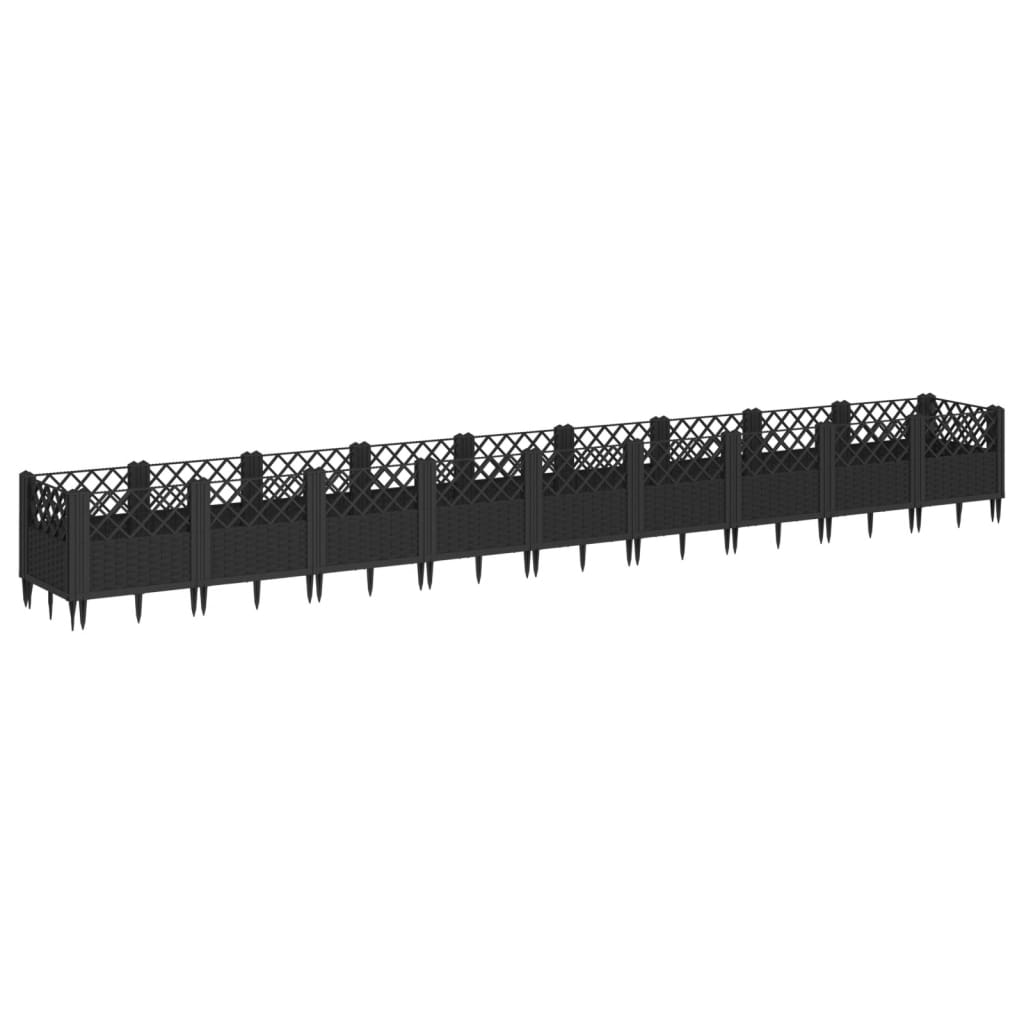 Jardinieră de grădină cu țăruși, negru, 363,5x43,5x43,5 cm, PP
