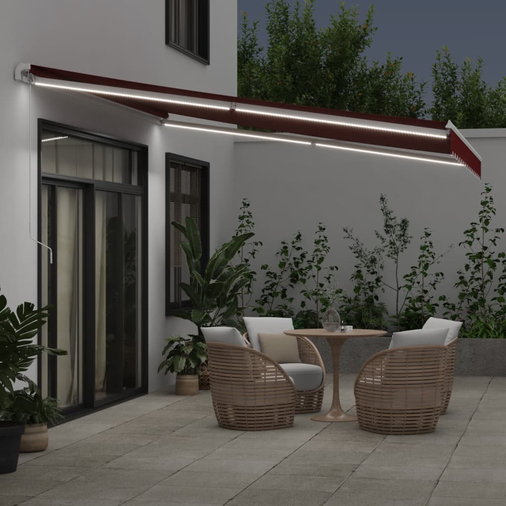 Copertina retractabilă manual cu LED, vișiniu, 400x300 cm