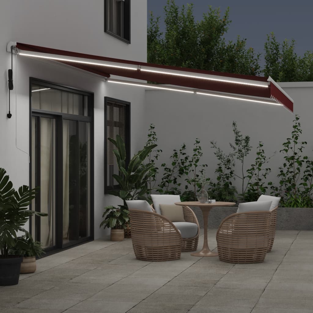 Copertina retractabilă automat cu LED, vișiniu, 450x300 cm